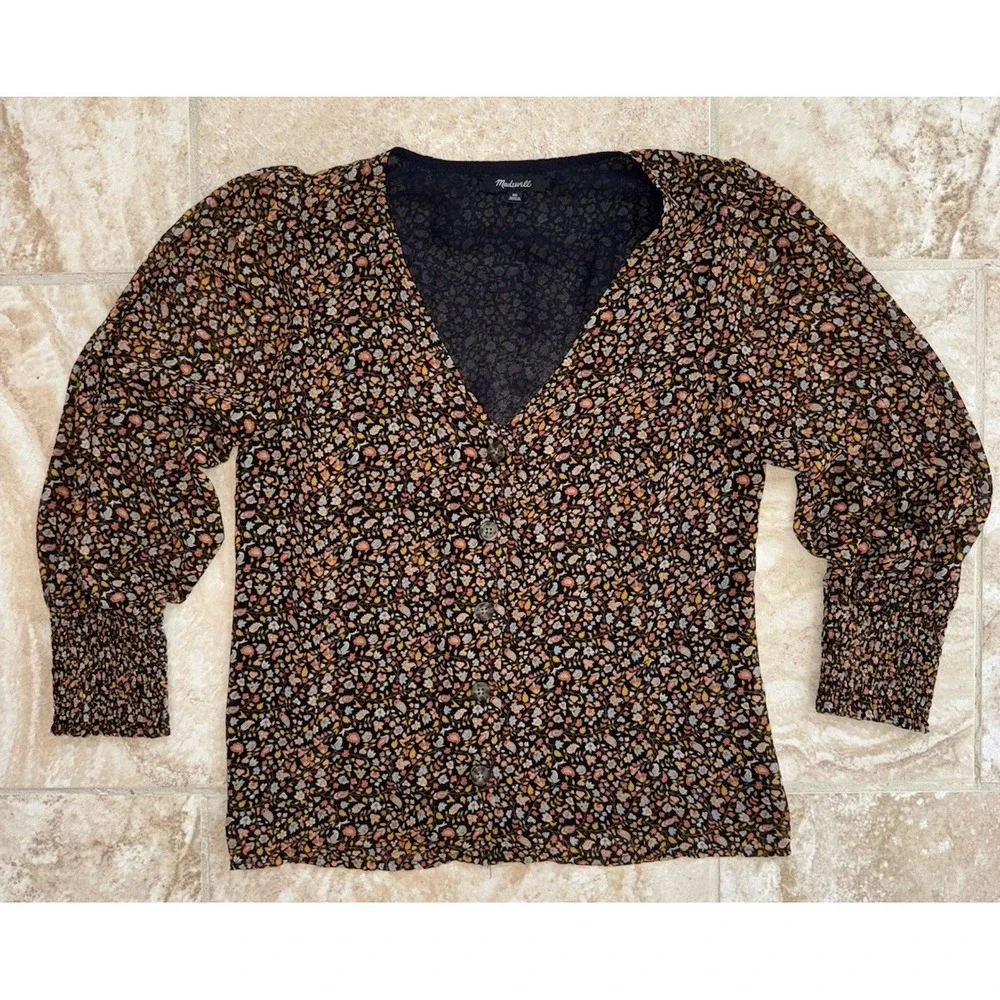 Madewell (Re)sourced Georgette Smocked-Cuff Button-Front Shirt‎ Paisley Sz 00